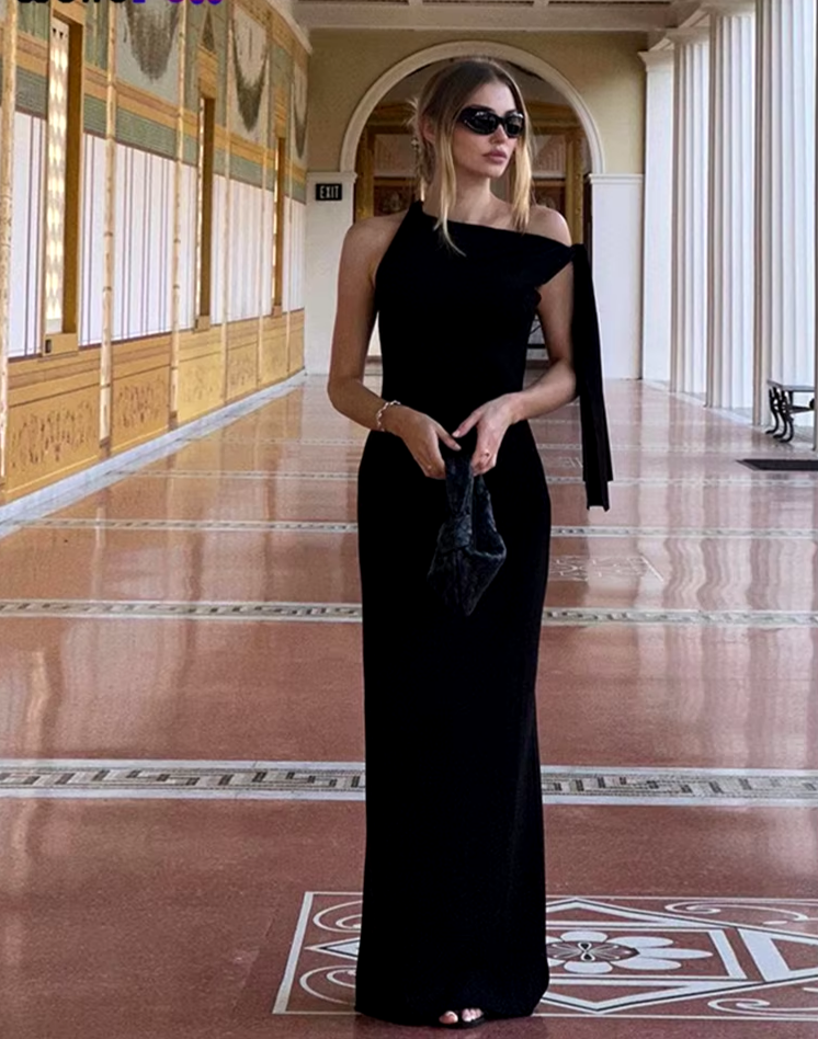 One-Shoulder Dress Woman Summer Sexy Solid Elegant Knot Bandage Sleeveless Bodyshape Simple Party Skinny Vestidos