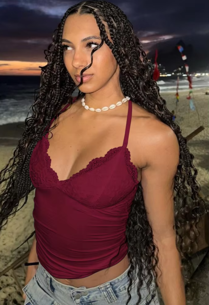 Lace Trim Deep V Halter Crop Tops White Sexy Tanks & Camis 2024 Fashion Clothes Going Out Top Women Club Wear