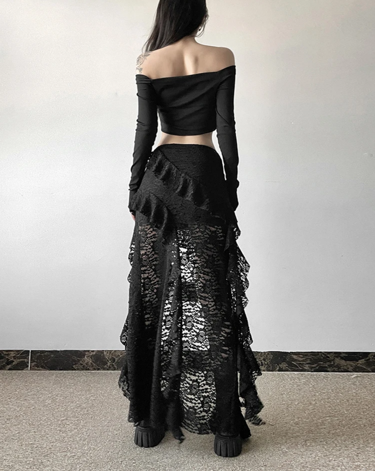 Tassels Women Skirts Chic Irregular Hem Multi-Layered Ruffles Lace Patchwork Summer Trend Skinny Versatile Bottoms