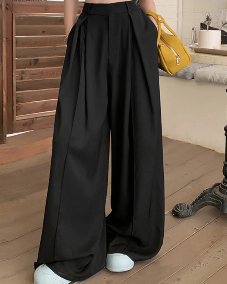 Street Fashion Women Wide Leg Pants Elastic High Waist Inverted Pleats Solid Trousers 2025 Spring Casual Commuting Slacks