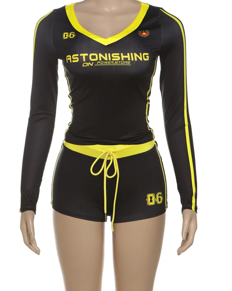 Women Tracksuit 2 Piece Set Sporty Casual Stroke Tight Hipster Letter Print Crop Tops+Shorts Street Matching Outfits