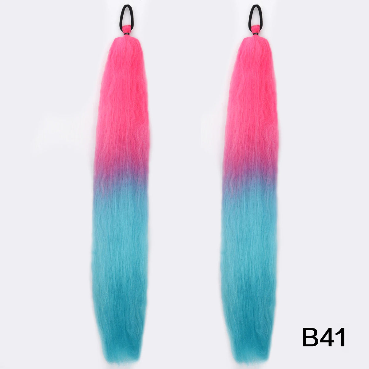 Synthetic DIY Braided Ponytail Extension With Elastic Rubber Band Pink Purple Blue Long Straight Pony Tail For Women Girls Party