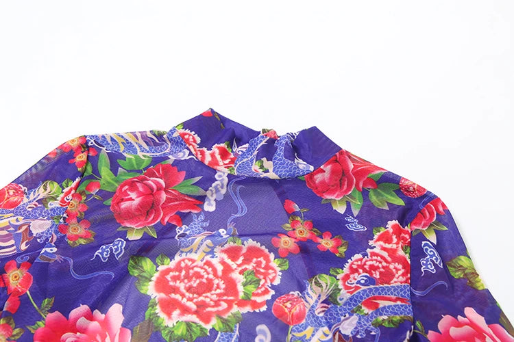 Flower Print Jumpsuits Women Turtleneck Short Sleeve Backless Skinny Peach Hip Midnight Club Party Fashion Overalls