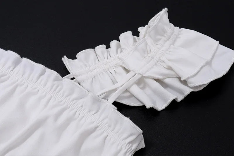 Y2k Cutecore Two Piece Set Low Rise Mini Skirt and Crop Top Sexy Holiday Outfits for Women White Short Dress