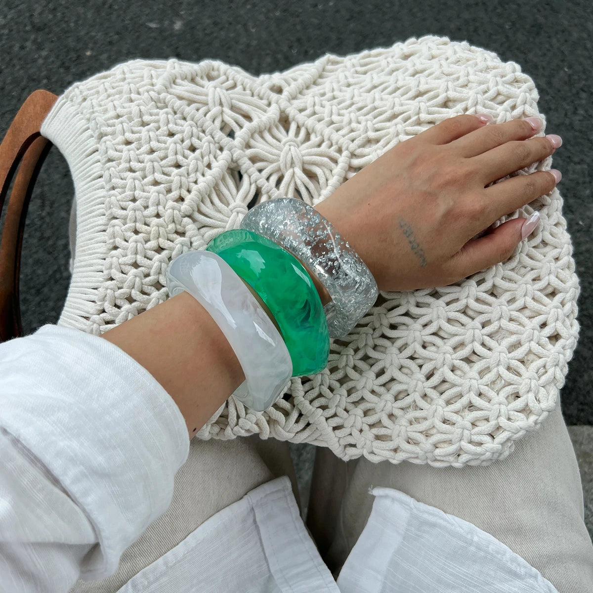 Y2K Transparent Resin Acrylic Bangles for Women New Trend 2025 Boho Irregular Geometric Wide Bracelet Charms Jewelry