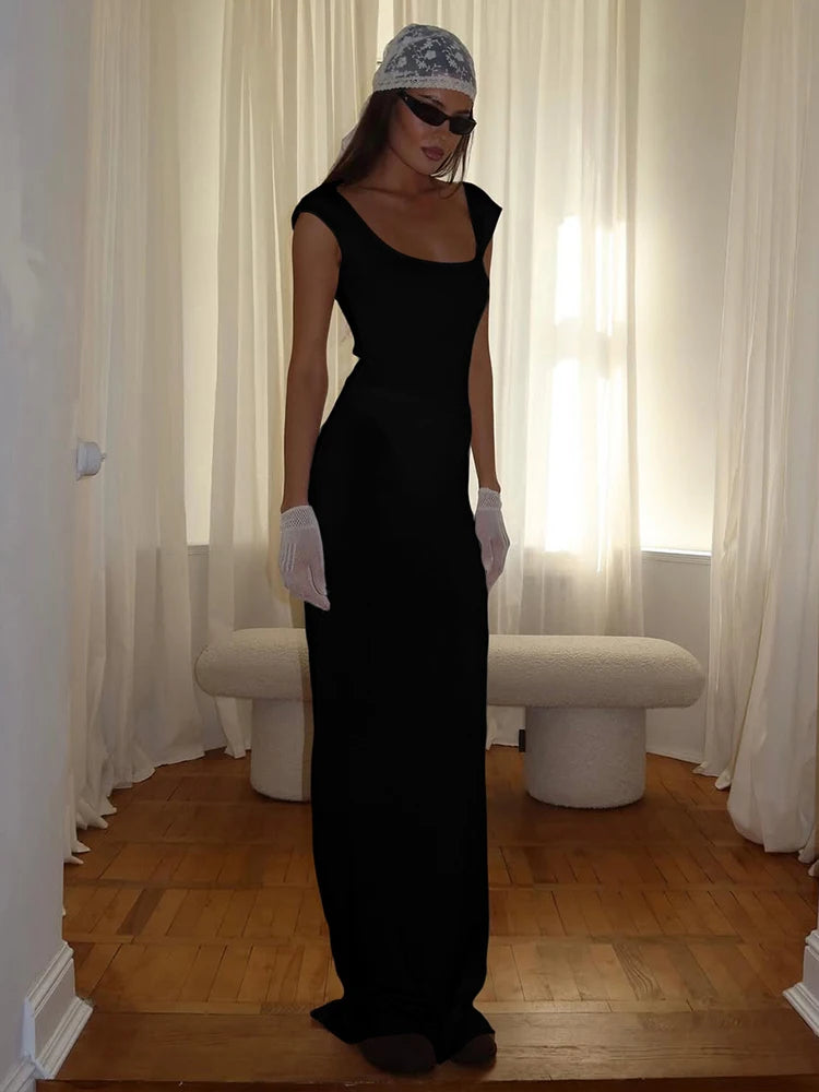 Classic 2-Piece Set Women Simple Elastic Ribbed Sleeveless Low-Neck Bodysuits+Skirts Summer Trend Matching Fit Suits