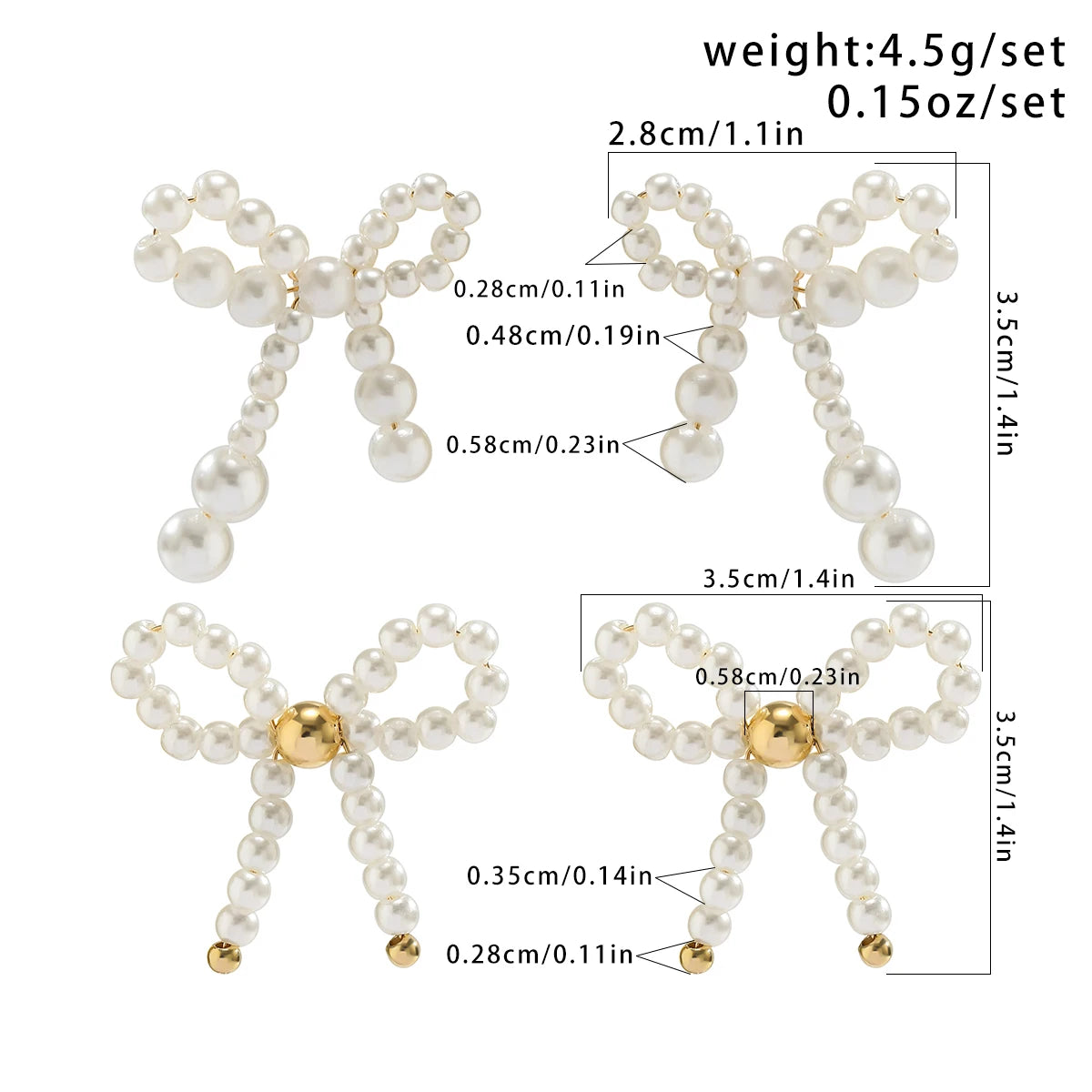 2Pairs/Set Elegant Imitation Pearl Bow Bowknot Stud Earrings for Women Wed Bridal Korean Fashion Piercing Earrings Jewelry Gift