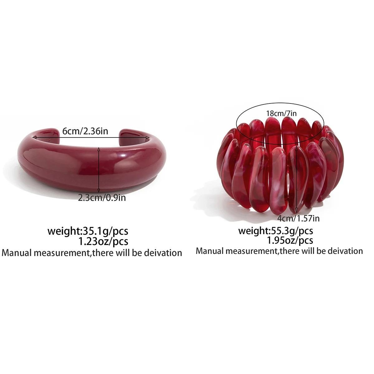 2 Styles Vintage Red Thick Resin Acrylic Bangles for Women on Hand 2025 New Fashion Irregular Arm Bracelet Boho Jewelry
