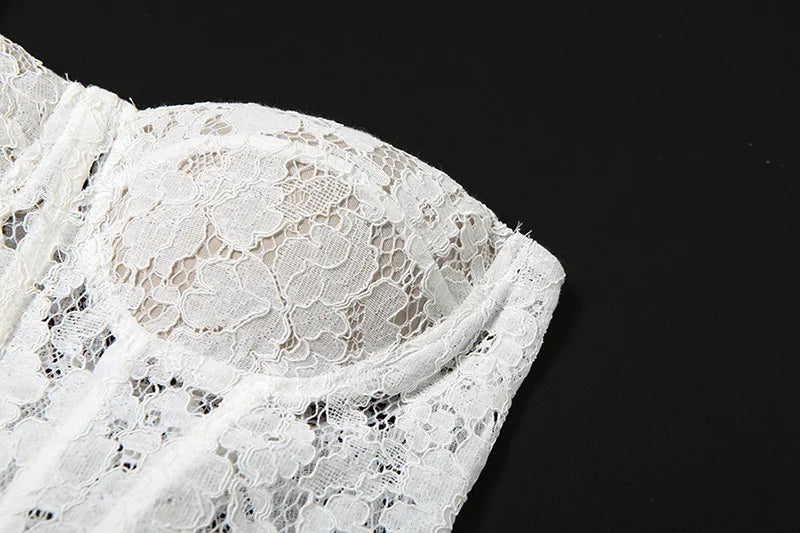 Elegant Two Piece Sets for Women Lace Corset Top and Satin Maxi Skirt White Party Outfits Summer 2025