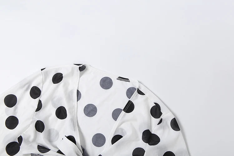 Beach Y2K Style 3 Piece Set Woman Polka Dot Print Full Sleeve Knot Tops+Low-Neck Bra+Mini Shorts Sexy Fashion Suits