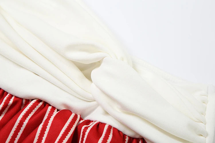 Stripe Print 2-Piece Set Women Halter Bandage Backless Crop Top+Patchwork Lace Tierred Skirt Beach Vacation Outfits