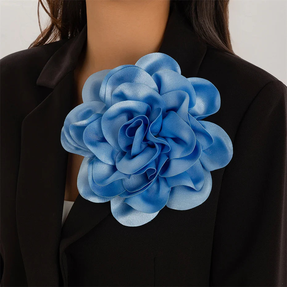20CM Exaggerated Multilayer Satin Rose Flower Brooch for Women Wed Bridal Elegant Party Pin Jewelry Accessories Gift