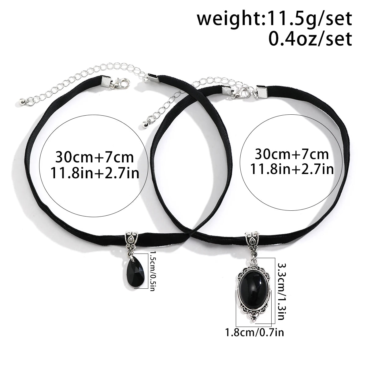2Pcs Goth Korean Velvet Chain Water Drop Crystal Pendant Choker Necklace for Women Collares Adjustable Choker Halloween Jewelry