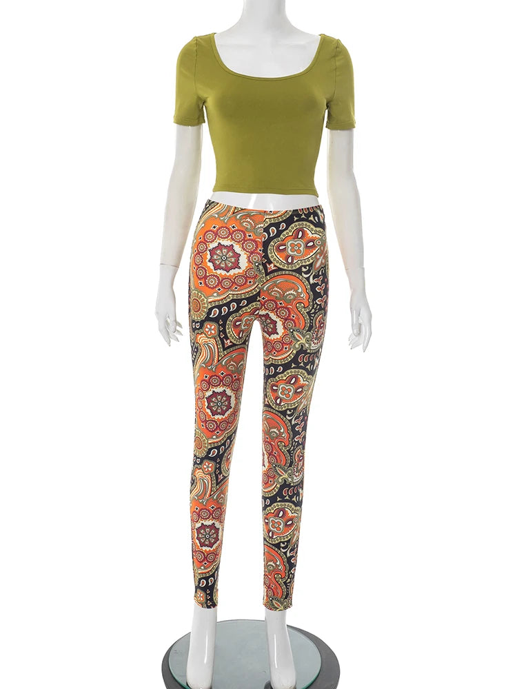 Colorful Women Tracksuit 2 Piece Set Casual Simple Crop Tops+Tight Leggings Stretch Sporty Fitness Matching Outfits