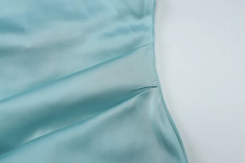 Blue Satin Backless Maxi Dresses for Women Elegant Sexy Evening Party Dress Spring Summer