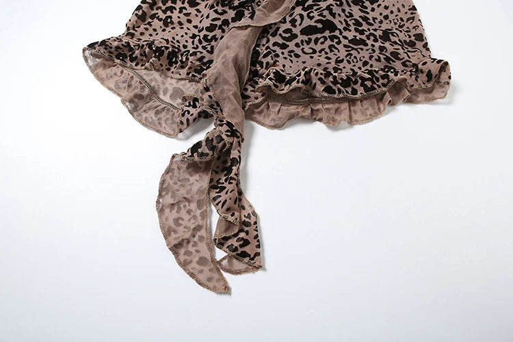 Leopard Print Romper Women Flocking V-Neck Tassel Sexy Summer Backless Coquette Thin Midnight Party Workout Playsuits