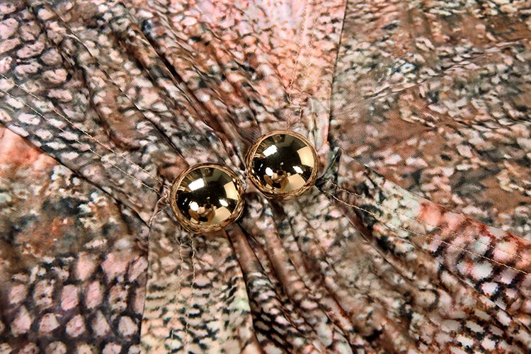 Sexy Halter Dress Women Snake Print Backless Metal Buckle Ruched Coquette Midnight Party Club Stretch Trend Bodycon