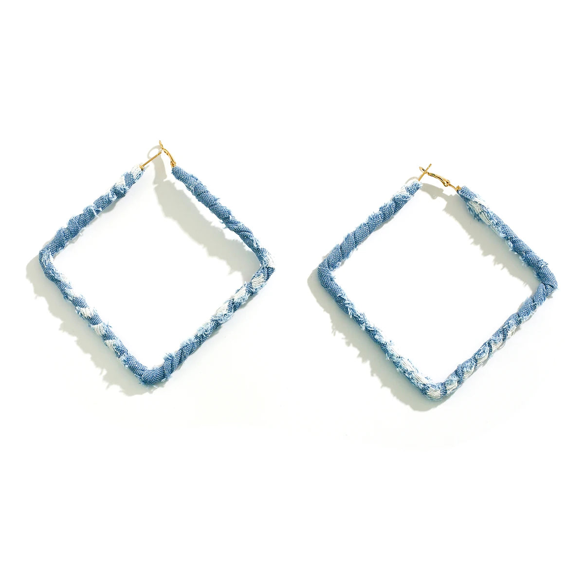 High Quality Exaggerated Blue Denim Hoop Earrings for Women Vintage Big Star Round Triangle Square Geometric Earring Y2K Jewelry