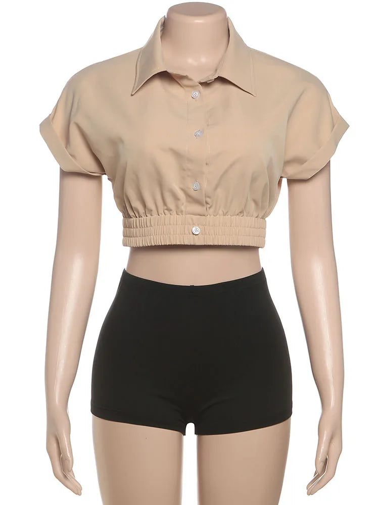 Casual Women 2 Piece Set Tracksuit Single-Breasted Tank Tops+Tight Shorts Matching Streetwear Summer Sporty Outfits