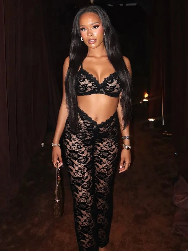 Jacquard Women 2 Piece Set Sexy Summer Coquette v-Neck Camisole+Straight Pants Stretch Matching Matching Clubwear