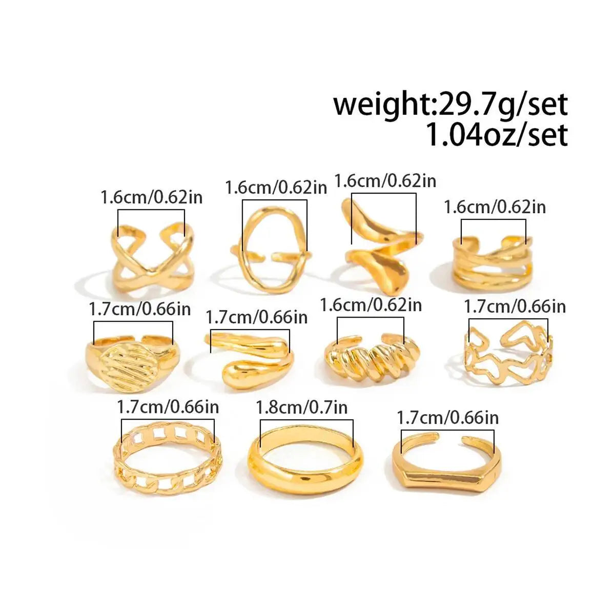 11Pcs/Set Classic Glossy Water Drop Open Rings for Women New Trend Vintage Irregular Finger Rings Daily Jewelry Gift