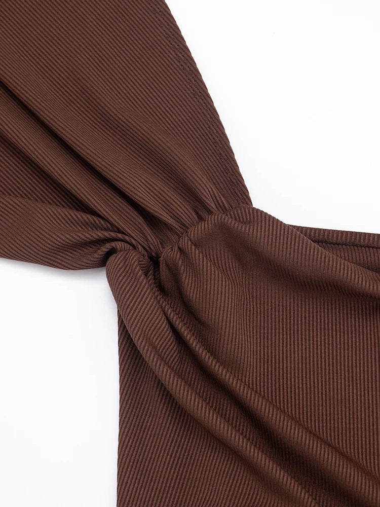 Casual Ribbon 2-Piece Set Women Cape Sleeve Skinny Top+Straight Trousers Matching Simple Elegant Stretch Slim Outfits