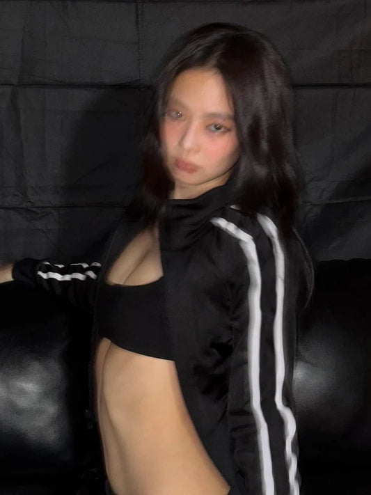 Zip Jacket Women Stripe Stretch Skinny Autumn Trend Sporty Simple Hottie Classic Streetwear Y2K Casual Hipster Coat