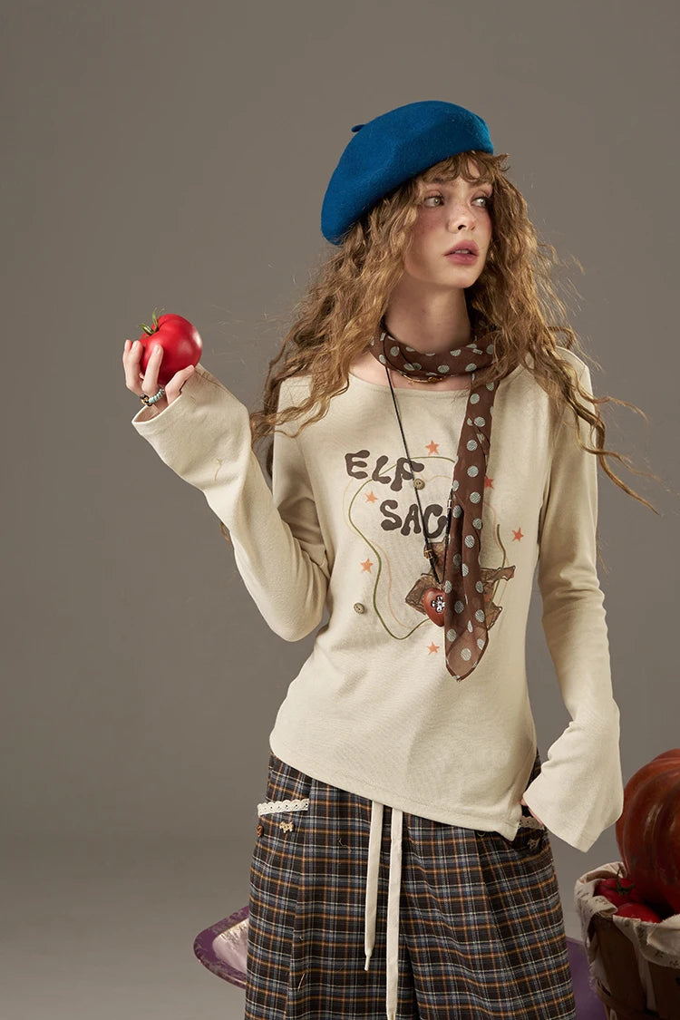 2025 Autumn New Arrivals Y2K Casual Soft Printed Round Neck Shirt For Woman