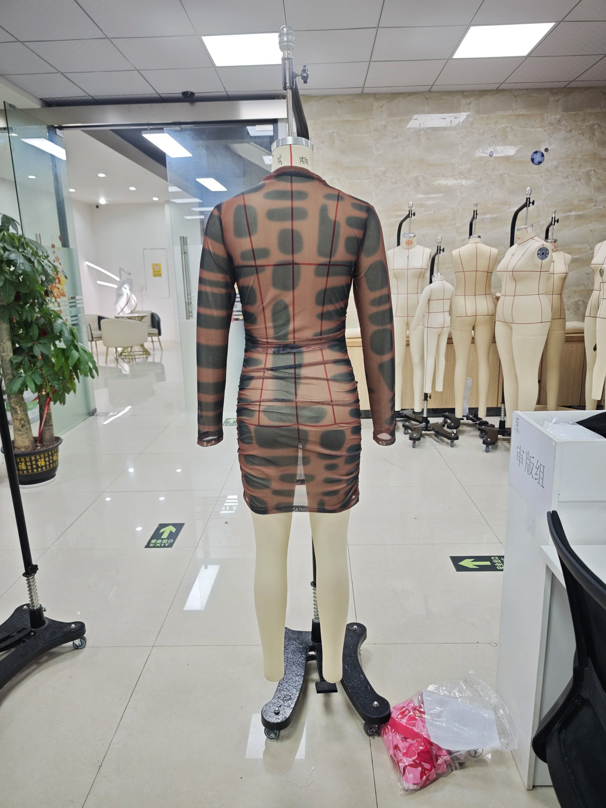 See Through Dress Women Aesthetics Print Sexy O-Neck Full Sleeve Skinny Peach Hip Clubwear Midnight Mini Bodycon