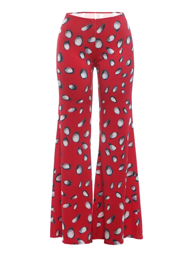 Trend Print Pants Women Casuals Simple Elastic Waist Fashion Midnight Street Clubwear Daily Chic Wide-Leg Bottoms