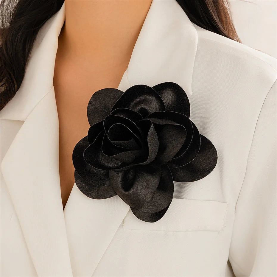 17CM Exaggerate Handmade Large Satin Flower Brooch for Women Wed Bridal Elegant Broochs Party Jewelry Accessories Gift