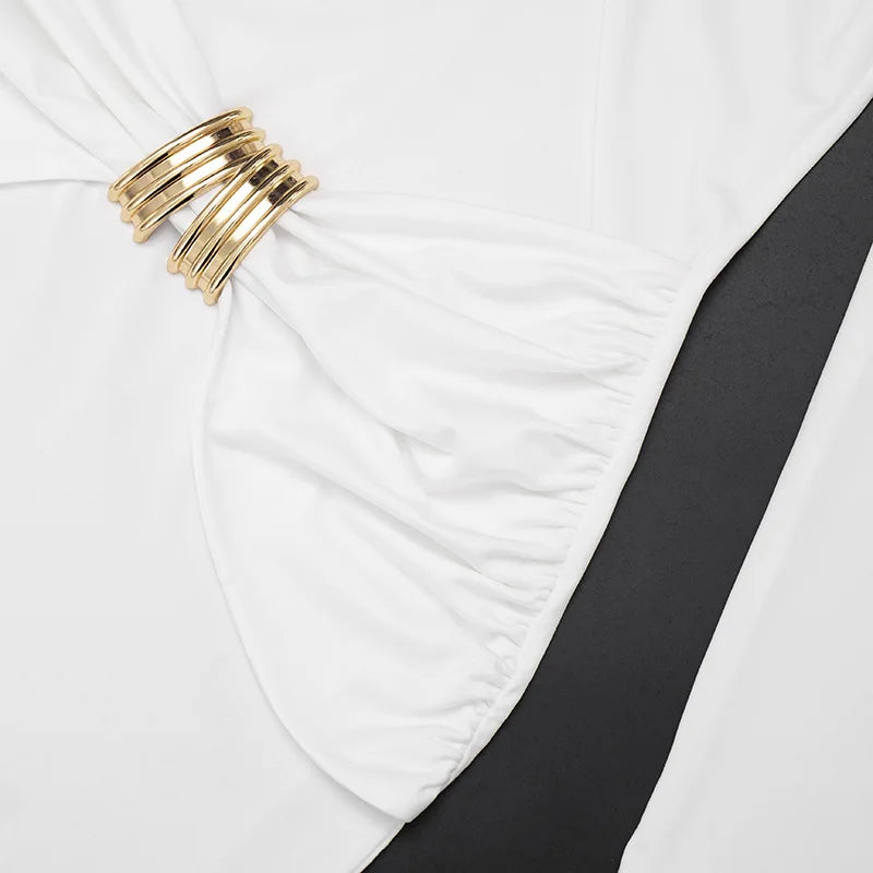 Hardwear Detail Hollow Long Sleeve Maxi Dress for Woman Elegant White Party Dresses Fall Clothes