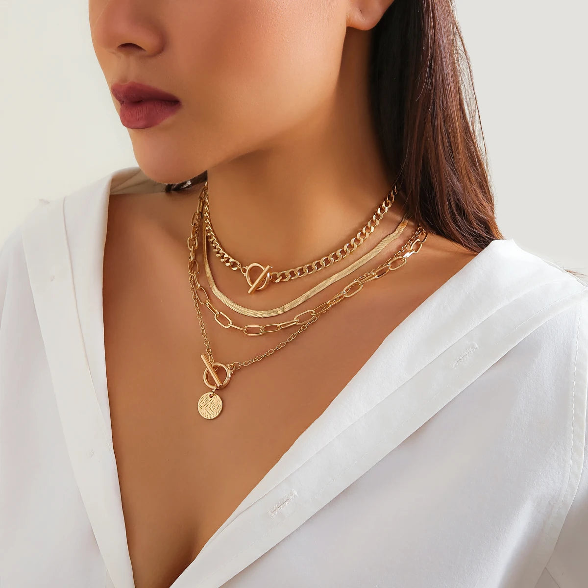 Vintage Multilayer Coin OT Buckle Pendant Choker Necklace for Women Trendy Collar Punk Flat Snake Chain Aesthetic Jewelry Gift