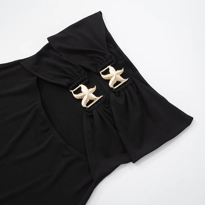 Hardwear Detail Hollow Out Tube Dress Beach Vacation Outfits Black Sexy Mini Dress 2025 Summer Clothes