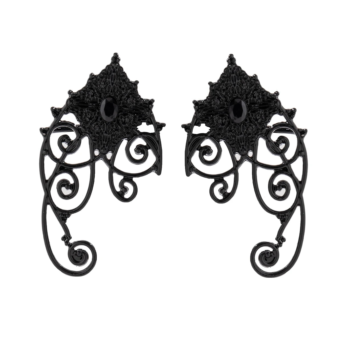 1Pair Gothic Punk Black Hollow Ear Cuff Earrings for Women Vintage Elf Fairy Clip Earrring Halloween Jewelry Accessories Gift