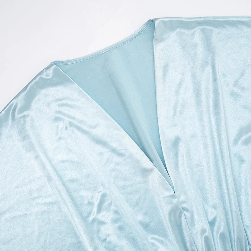 Peach Hip Silky Satin Elegant Mini Dress Woman Deep V-Neck Batwing Sleeve Skinny Hot Girls Midnight Club Party Bodycon