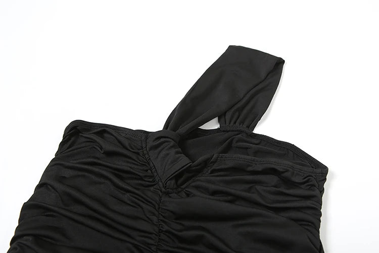 Ruched Maxi Dress Women Sexy Thigh Sleeveless Backless Fit One Shoulder Midnight Birthday Party Banquet Chic Vestidos