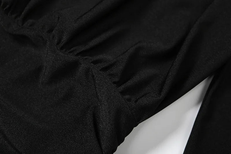 Turtleneck Long Sleeve Mini Dress with Shoulder Pads Winter Fashion Sexy Black Dresses for Woman