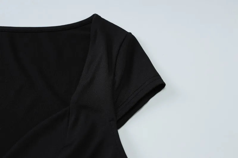 Deep V Neck Short Sleeve T Shirts Woman Clothing Summer 2025 Fashion Sexy Crop Tops Solid Color