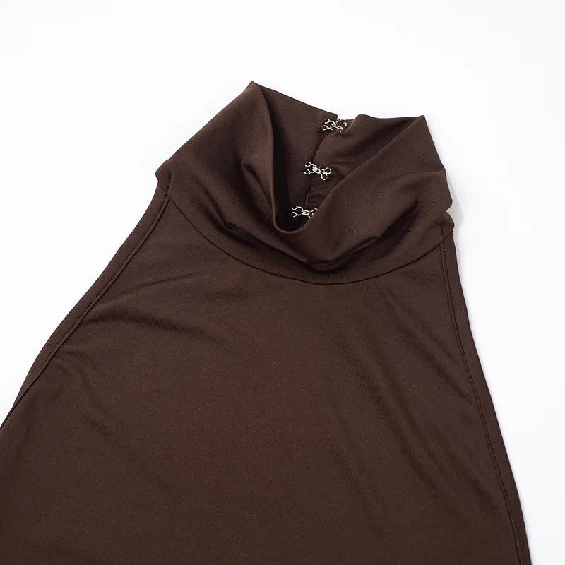 Sexy Ruched Backless Bodycon Dresses for Woman Elegant Party Long Dress Brown Date Nights Outfits Fall 2025