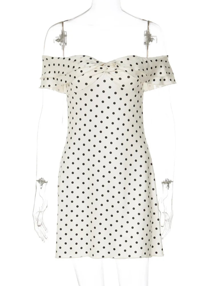 Polka Dot Off-shoulder Sexy Mini Dress Women Elegant White Strapless Backless Sleeveless Club Party Dresses Female