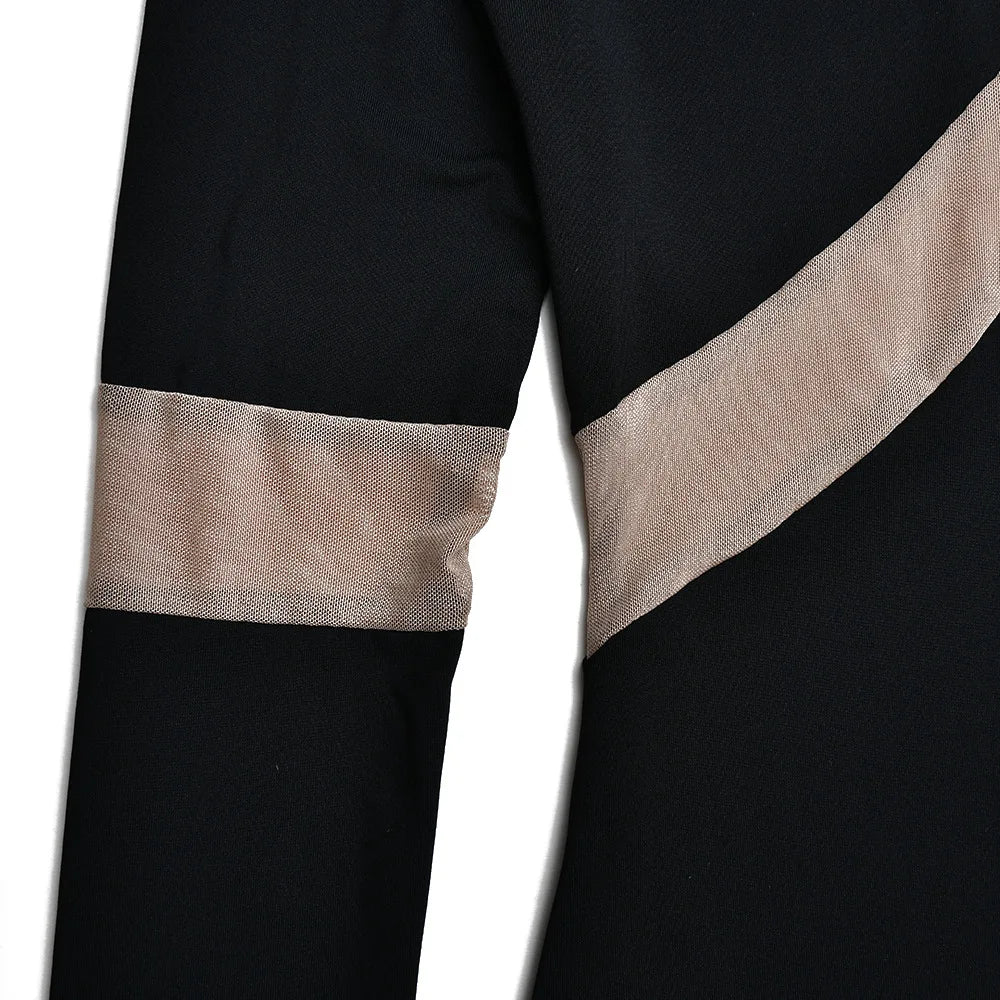 Sheer Mesh Insert Long Sleeve Slit Maxi Dress New Arrival White Black Dresses Women Vestido Elegante