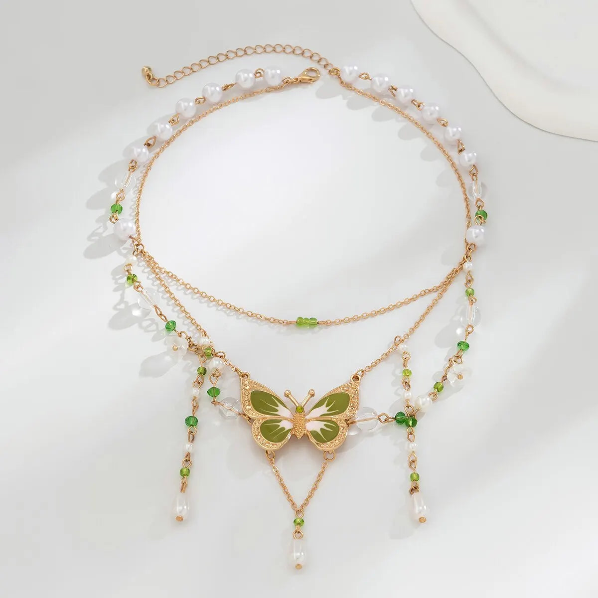 2Pcs Kpop Multilayer Lovely Butterfly Pendant Tassel Necklace Clip Earrings for Women Wed Bridal Exquisite Chain Y2K Jewelry Set