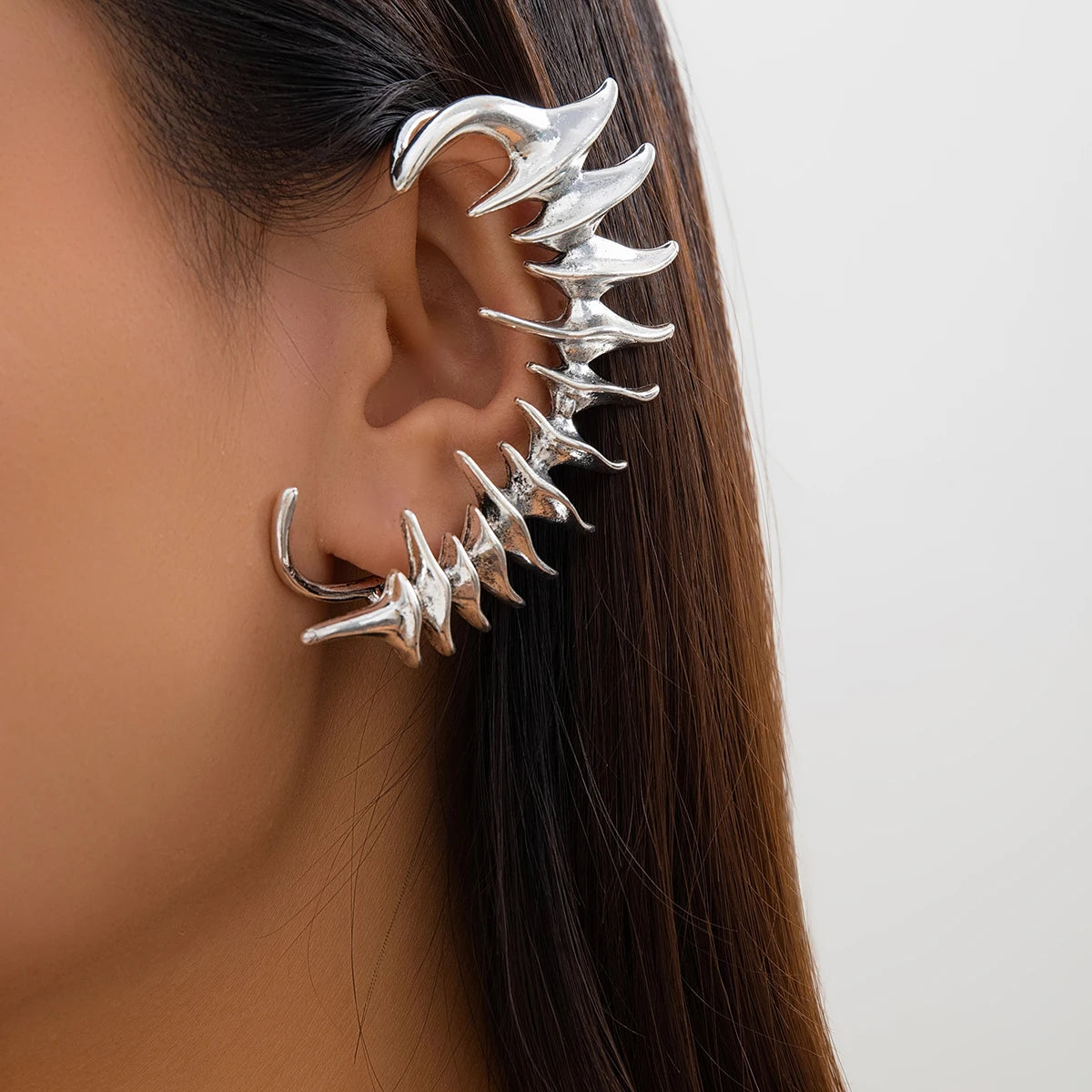 1PC Unique Left Ear Spine Bone Clip Earrings for Women No Piercing Fake Cartilage Geometric Clips Jewelry Accessories