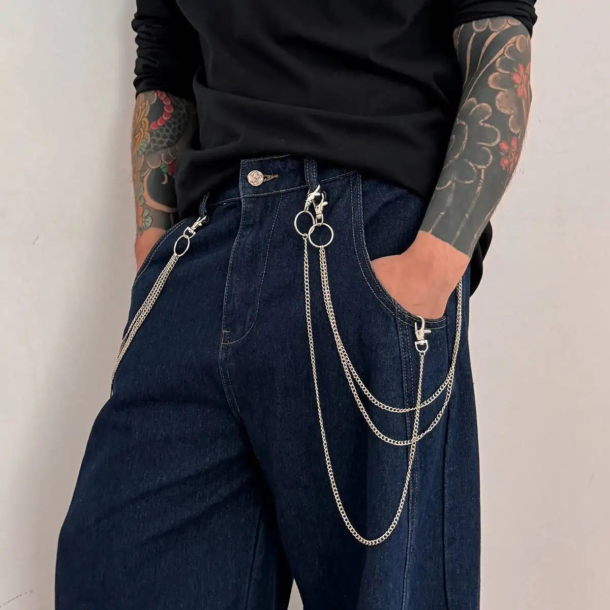 3Pcs/Set Hip Hop Multilayer Metal Keychain Waist Belts Chain for Women Men Punk Trousers Pants Chain Street Jewelry
