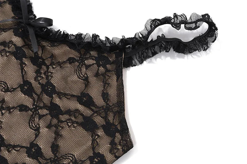 Floral Lace Black Sexy Dress for Woman Classy Spaghetti Strap Deep V Neck Bodycon Long Dresses French Style