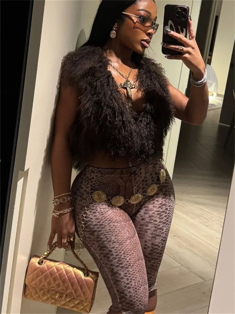 Serpentine Print Shorts Women Street Sexy Wild Style Elastic Waist Skinny Peach Hip Hottie Midnight Club Party Bottom