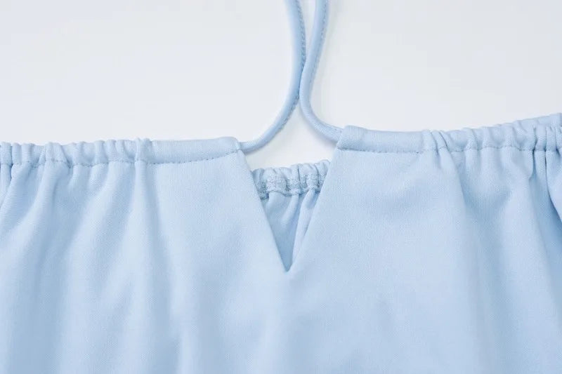 Blue 2 Piece Outfit Woman Summer Backless Halter Top and Mini Skirt Suits for Woman Matching Sets