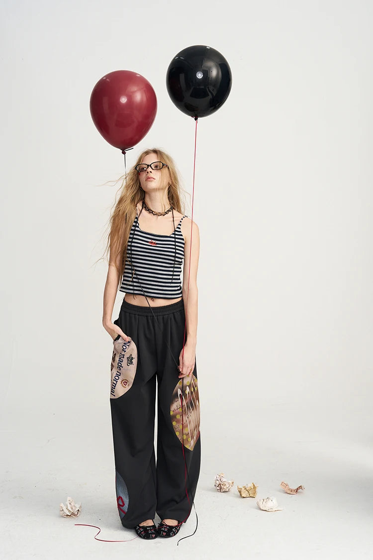 Women's Striped Spaghetti Strap Cami with Red Graphic, Sleeveless Square Neck Crop Top for Everyday Casual