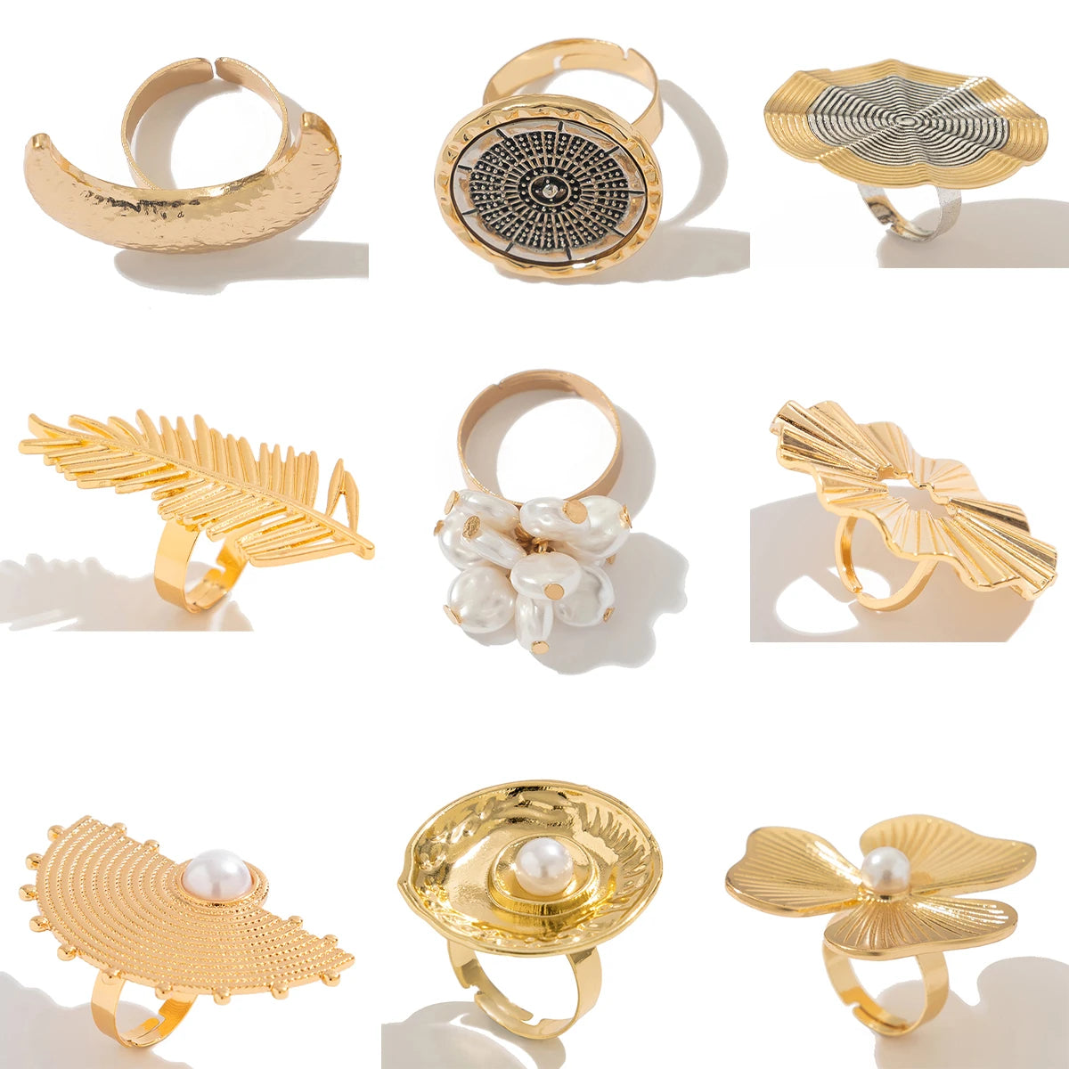 18 Styles Vintage Punk Petal Flowers Rings for Women 2025 Trend Goth Geometric Adjustable Rings New Year Party Jewelry